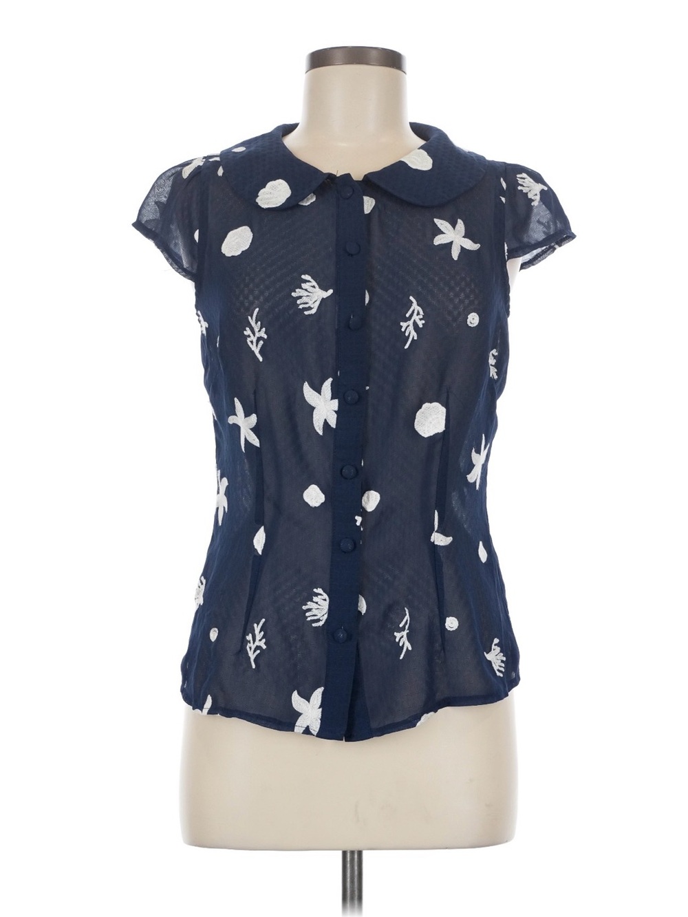 Voodoo Vixens Women's Navy Blue Nautical Themed Button up Blouse Size sm/med